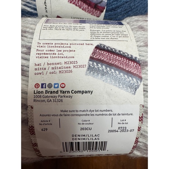 Lion Brand Wool Ease Fair Isle Yarn 3‎ Skeins Denim/Lilac Knitting Crochet Craft - Picture 5 of 6